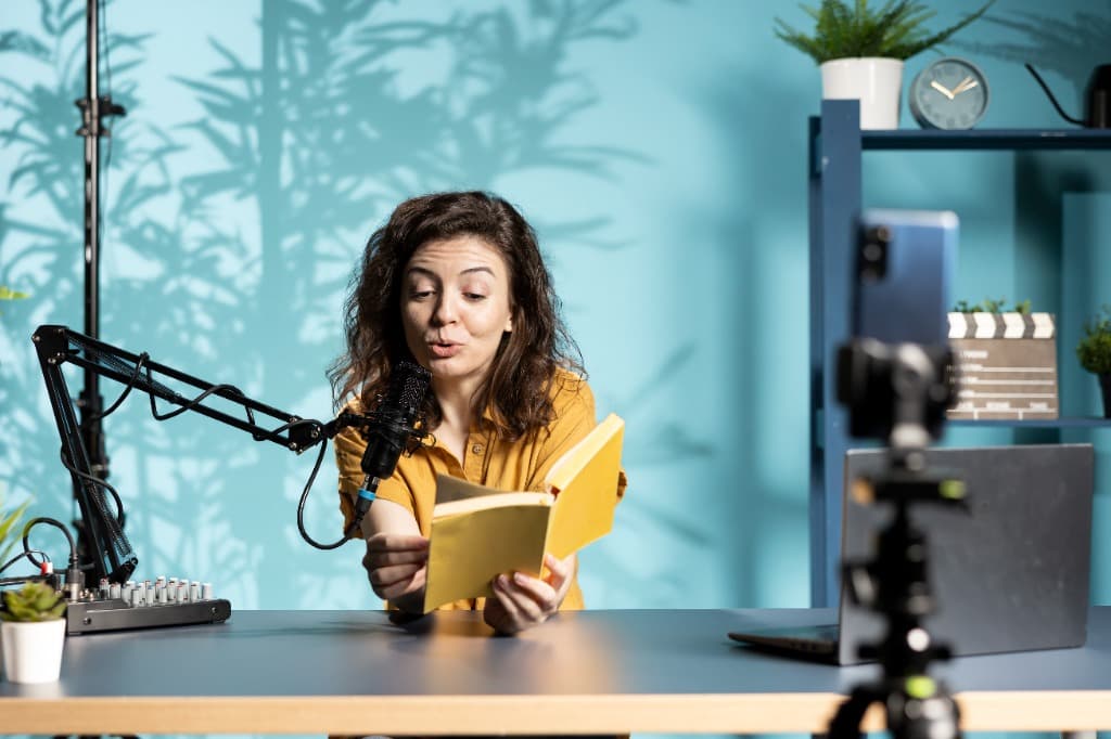 Content creator recording podcast with dedicated brand deal inbox